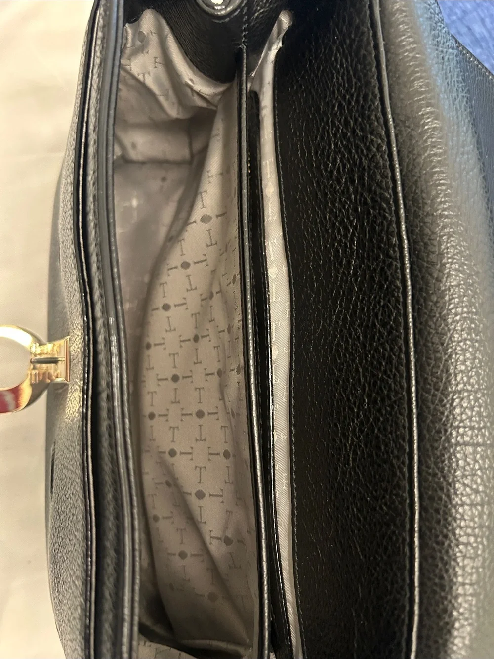 Trussardi Black Leather Top-Handle Satchel with Gold Snake Detail